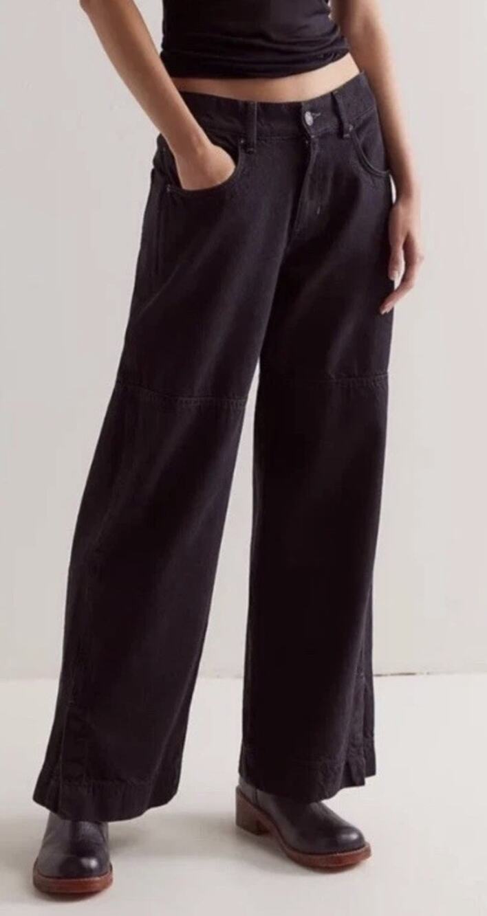 We The Free People Benji Jeans Relaxed Wide Leg Black Baggy Y2K Snap Button 27